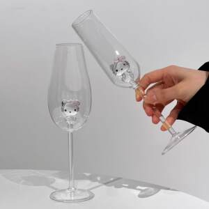 
Three-dimensional kt cat tall champagne red wine glass with high appearance and original cartoon household fruit wine glass creative gift box
