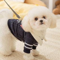 Winter dog clothes plus velvet and thickened knitted traction two-legged cotton clothes small dog Teddy Bichon pet clothing