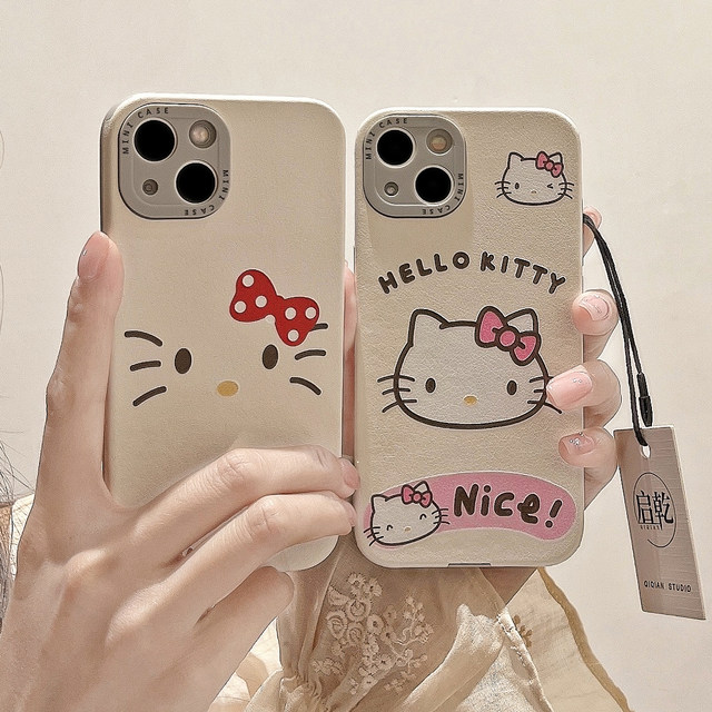Qiqian line Hello Kitty iPhone17 mobile phone case 16 suitable for Apple 14/13 promax leather 15 soft shell 12 girly heart 11 cute cartoon Hello Kitty new all-inclusive