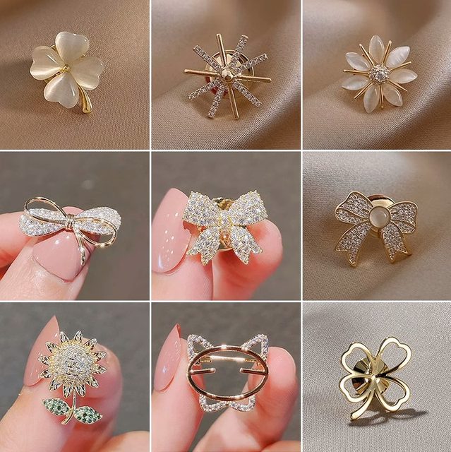 Bow anti-exposed artifact high-end small brooch for women versatile summer sewing pins fixed clothes collar accessories