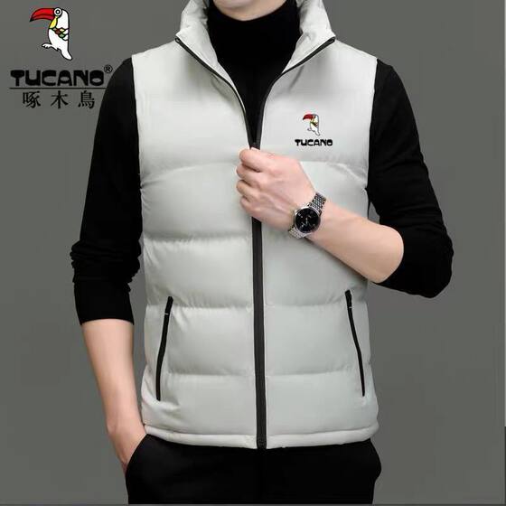Woodpecker autumn and winter men's down cotton vest men's thickened thermal vest casual stand-up collar vest jacket for men