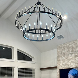 American-Style Staircase Chandelier, Country Round Retro Industrial Style, Loft Living Room, Dining Room, Hotel, Candle Club, Engineering Lighting Fixtures