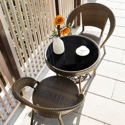 Balcony Small Table and Chair Rattan Three-Piece Set Outdoor Leisure Tea Table and Chair Outdoor Courtyard Waterproof Backrest Chair