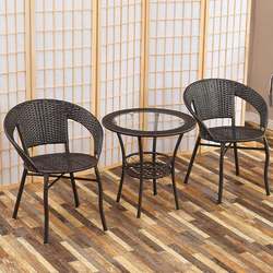 Ningqi Rattan Chair Three-Piece Set with Small Tea Table, Balcony Small Table and Chairs, Outdoor Courtyard Modern Simple Single-Person Combination Rattan Chair