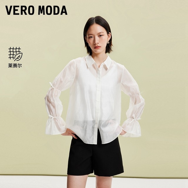Vero Moda Outlet Shirt for Women's Summer New Sweet Elastic Bow Flat Sleeve Temperament Tops