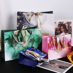 Green Gift Bag Tote Bag Mid-Autumn Festival Packaging Paper Bag Candy Gift Bag with Double Ribbon in Stock Large Size