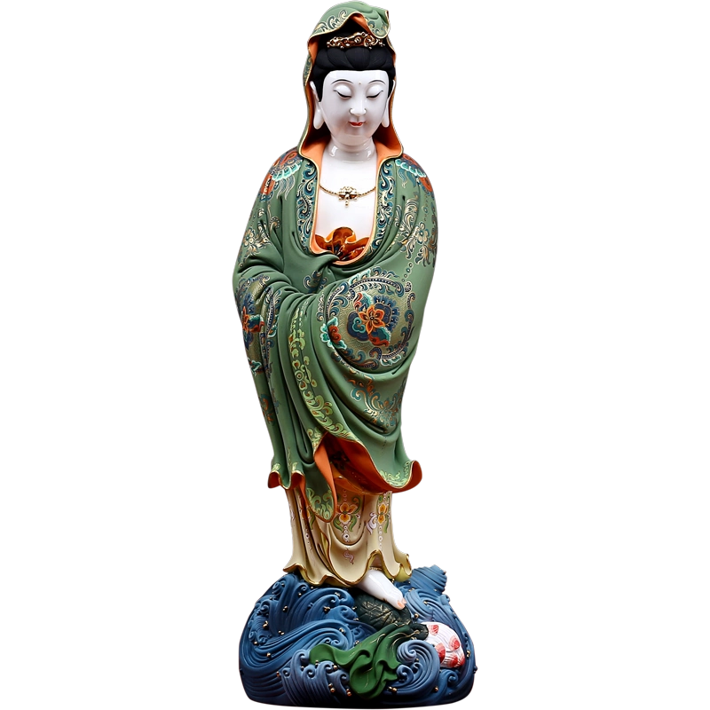 造趣德化白瓷16寸渡海观音佛像唐彩极彩观世音