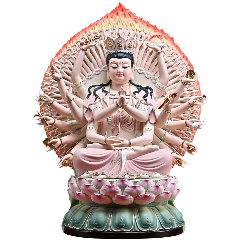 中国美術 陶器 千手観音菩薩像 高さ約23cm 仏教美術 仏像 【公式通販】