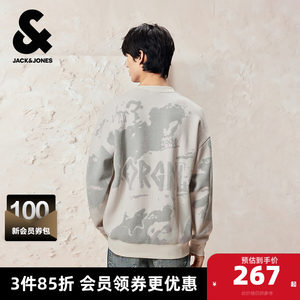 
Jack Jones Outlet Men's Spring and Autumn Sweater Knitwear Loose Round Neck Three-Dimensional Letters Long Sleeve Top