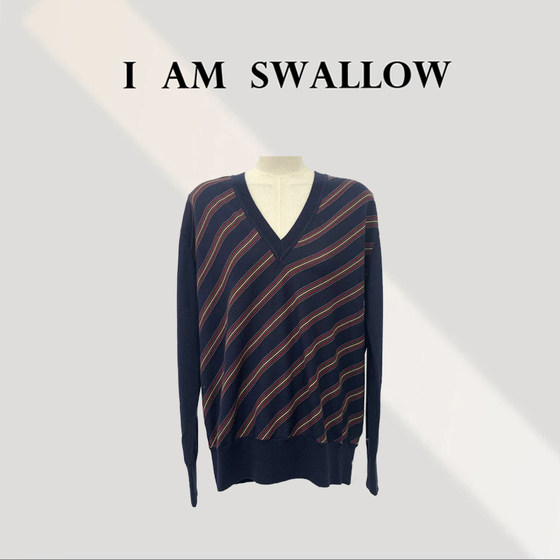 
[A/M Swallow] 25Ss new autumn and winter striped V-neck top 03938#1791