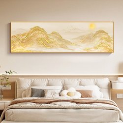 Sunlight on Golden Mountain Bedside Decorative Painting, High-End Wall Art for Master Bedroom, with a Mountain Backdrop on the West Wall, Light Luxury Wall Art for Living Room and Bedroom