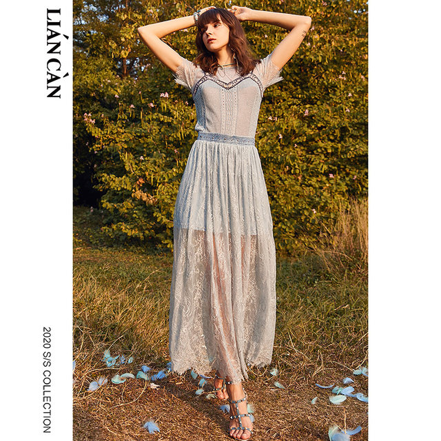 
Liancan outlets Bohemian denim lace splicing versatile high waist skirt long skirt women 71 live broadcast 300