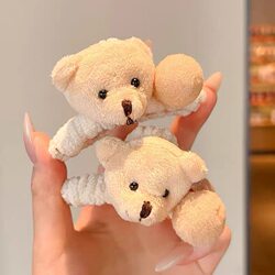 Super Cute Bear Plush Hair Clip, Adorable Doll Hair Accessory, Handmade Yarn Hair Clip for Girls, Small Size Autumn and Winter Claw Clip