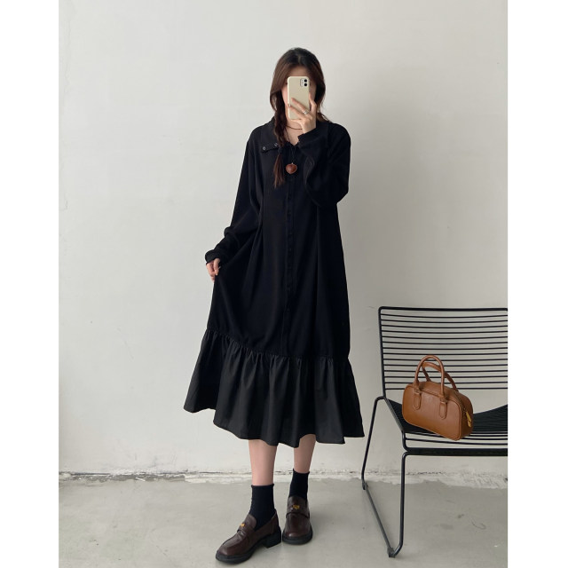 Stitched polo collar fishtail dress for women in autumn and winter new ...