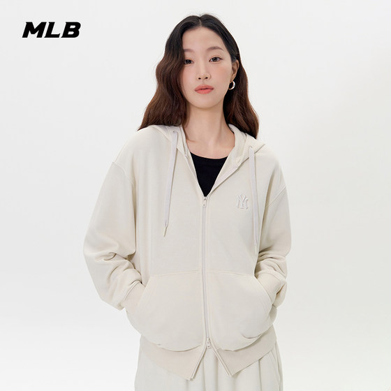 
MLB official male and female couple solid color small LOGO casual zipper hooded sweatshirt jacket autumn new TRB01
