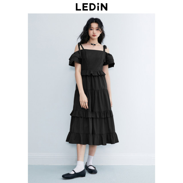 Leschi lotus leaf edge is thin small black skirt in summer new one ...