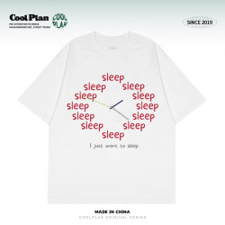 [Just Want to Sleep] Creative and Fun Clock Niche Design Relaxed and Artistic Heavyweight Unisex Short-Sleeve T-Shirt for Summer