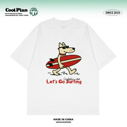 Let's Go Surfing! Summer American-Style Surf Beach Print Short-Sleeve Couple Outfit Heavyweight Pure Cotton Top T-Shirt for Men and Women