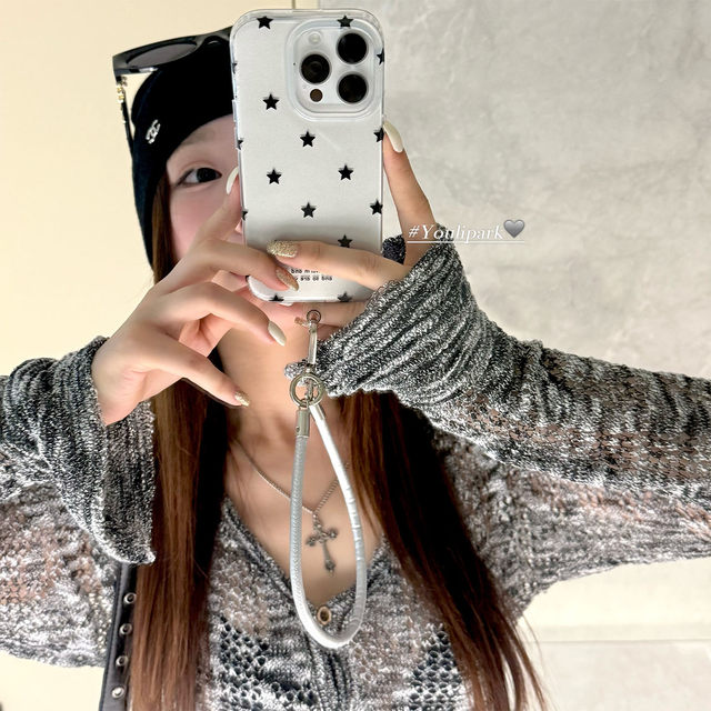Yuri Park ins Korean style simple and fashionable full screen star lanyard 15 suitable for 17pro Apple 16ProMax mobile phone case iPhone16 all-inclusive 17 new 17Promax protective cover 13 women