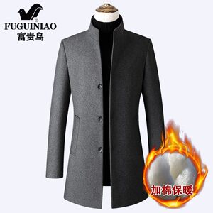 Autumn and winter woolen coat, men's standing collar, thickened medium length woolen coat, casual windbreaker, woolen men's coat