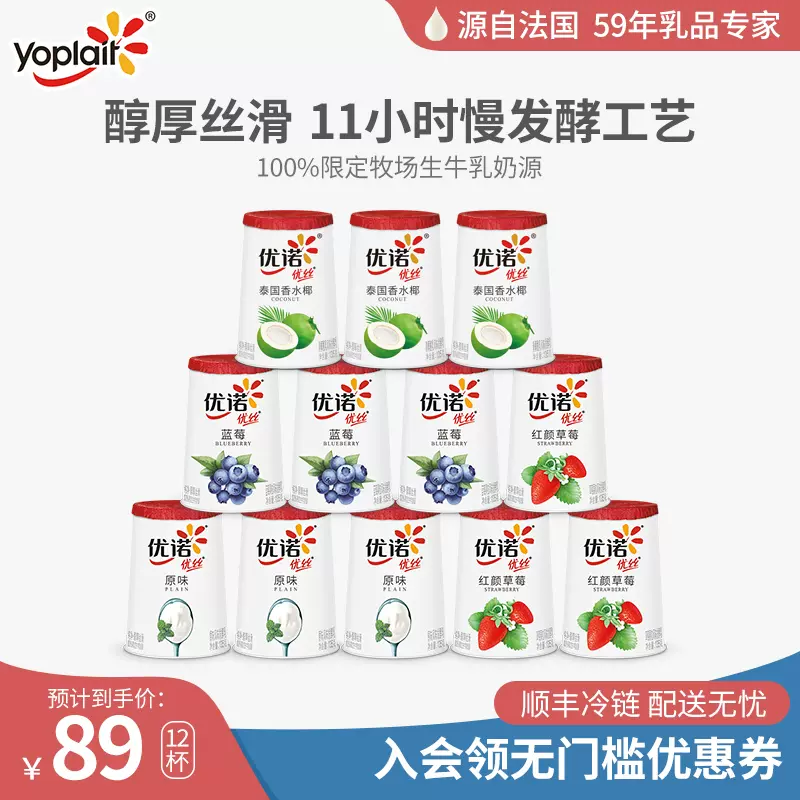 Yoplait 优诺 优丝 果粒风味发酵乳 135g*12杯