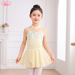 Children's Dance Clothing, Stand-Up Collar Embroidered Chinese Dance Practice Clothing, Toddler Dance Mesh Body Clothing, Girls' Summer Gymnastics Clothing