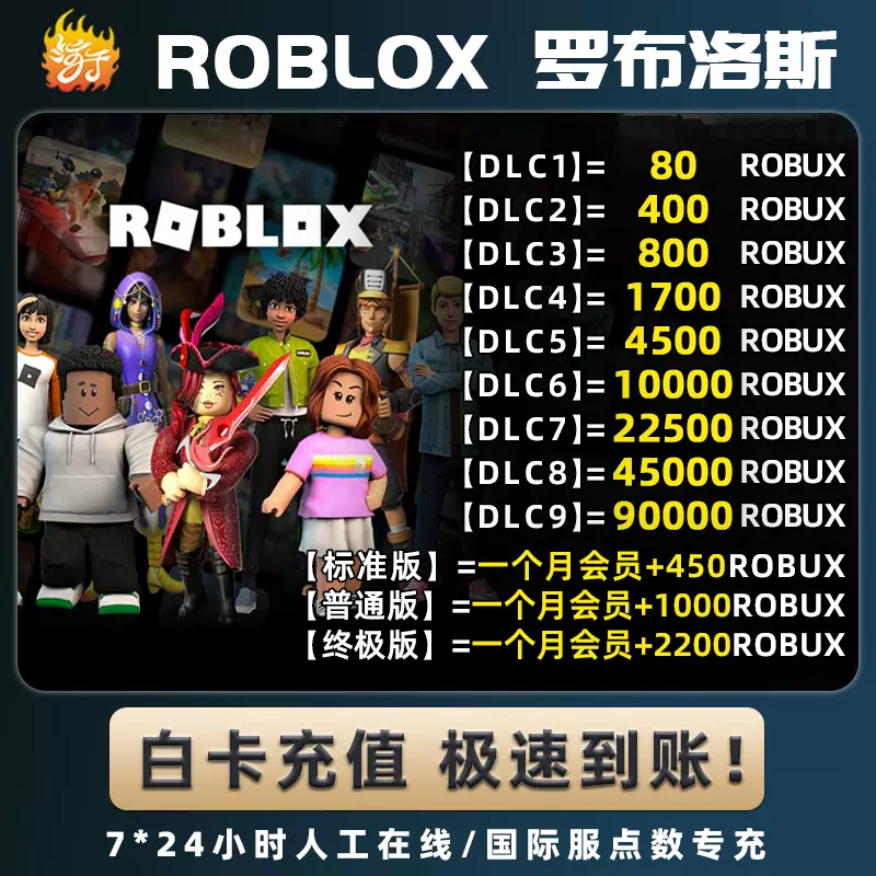 ROBLOX Gift Card US$100羅布洛思R币美元充值卡10000 Robux Code-Taobao