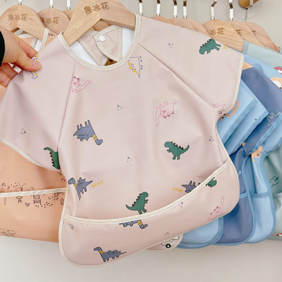 
Danish baby PU meal clothing children waterproof bib baby rice bag kindergarten reverse dress Maillard