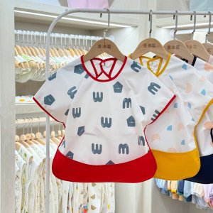 
Summer children's waterproof clothing short-sleeved baby back-dressing anti-oil food rice bag kindergarten bib bib rice bag