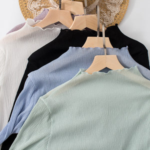 2025 Spring and Autumn New versatile chiffon base shirt with black ears and sun protection super fairy inner slim and fashionable top for women
