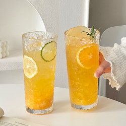 Large-Capacity Hammered Glass Cup for Home Use, Transparent, High Aesthetic Design, Niche Fruit Tea Cup, Cold Drink, Water, Coffee Cup