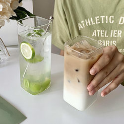 Rectangular Glass Cup for Home Use, Transparent Drinking Cup, ins Style Coffee Milk Cup, Summer Cold Drink Square Cup