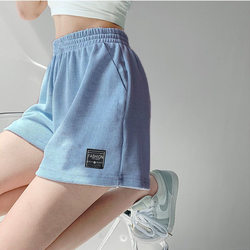 Waffle Sports Shorts for Girls, Elastic Waist, Wide-Leg Hot Pants, Casual Slimming High-Waisted Straight-Leg Home Casual Pants