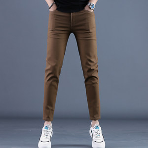 
2025 new summer coffee-colored nine-point jeans for men slim feet Korean casual men 9-point trousers high-end