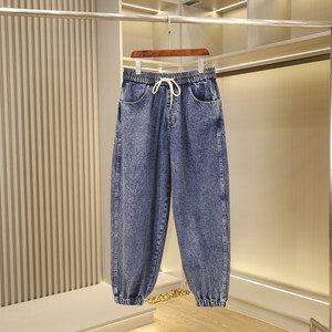 
American retro trend ~ spring and summer men's heavy-duty washed elastic loose wide-leg straight leg casual jeans