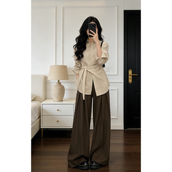 French-Style Light Mature Style Tie-Waist Long-Sleeve Shirt for Women, 2026 Spring/Summer New Commuter Style Mid-Length Casual Shirt