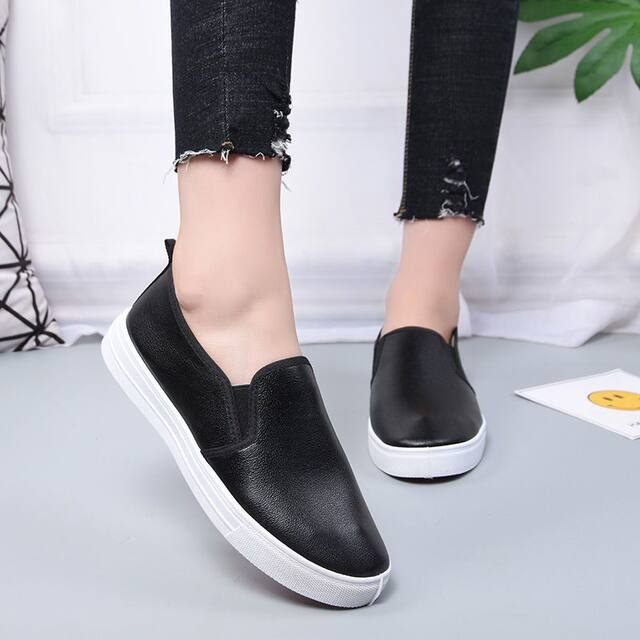 New leather white shoes for spring and summer, one-step lazy students' shoes for pregnant women's shoes Korean versatile casual women's singles shoes