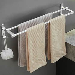 Towel Rack for Bathroom, No-Drill Towel Holder, Wall-Mounted Space Aluminum Towel Rack with Double Rods, Toilet Hook Storage Rack