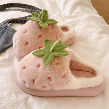 
Cute strawberry thick-soled anti-slip warm cotton slippers