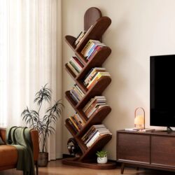 Solid Wood Tree-Shaped Bookshelf, Floor-Standing Storage Rack, Display Rack Next to the Tv in the Living Room, Light Luxury and High-End Feel Corner Bookcase