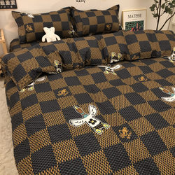 Retro Accessible Luxury European and American Style Four-Piece Set of Plaid Quilt Cover and Bed Bed Sheetss, Pure Cotton, Three-Piece Bedding Set for Boys' Dormitories