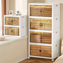 Folding Storage Cabinet, Household Storage Cabinet for Children's Clothes and Toys, Plastic Installation-Free Simple Snack Cabinet