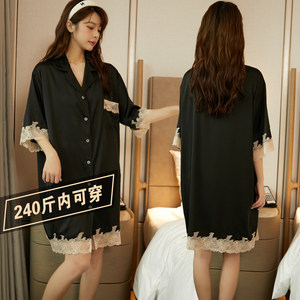 Add fertilizer and increase the size of the ice silk night night night night night sleeping skirt 200*0.5kg summer fat mm short -sleeved pajamas silk sexy robe loose women's model
