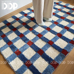 ins Vintage Korean-Style Navy Blue Checkered Blogger Bedroom Living Room Cloakroom Tufted Carpet