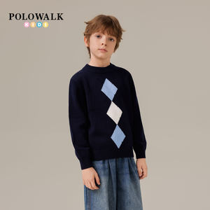 
POLOWALK Children's Clothing Boys Sweater 2025 Autumn New Paul Children's Fashion Round Neck Inner Knitted Sweater Trendy