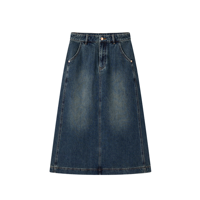 Peacebird Women's Spring New Style Rear Slit Denim Long Skirt A3GFE1103
