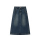 Peacebird Women's Spring New Style Rear Slit Denim Long Skirt A3GFE1103

