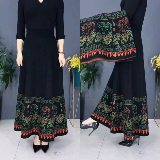 Autumn and winter new cotton cashmere skirt long skirt women high waist high waist big swing national style retro temperament wool skirt large size skirt