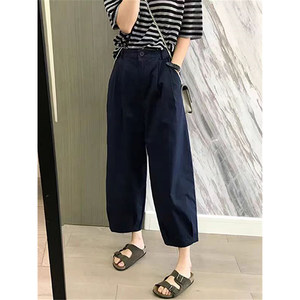 
2026 Summer Thin Large Size Japanese Washed Cotton Loose Harem Pants Fat mm Slim Eight Points Casual Granny Pants