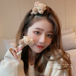 Cute Autumn and Winter Plush Bear Hair Clip for Women, High-End Forehead Side Bangs Clip, Hair Accessory Hairpin